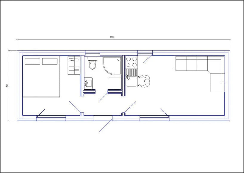 Container home, mobile T1, 35 m²